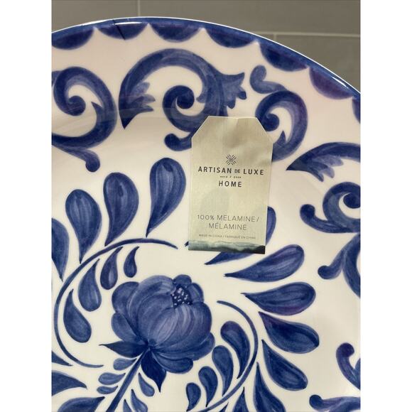 Set of 4 BLUE ROSE SCROLL 9” Salad Side Plates ARTISAN DE LUXE Home MELAMINE New - Picture 2 of 3